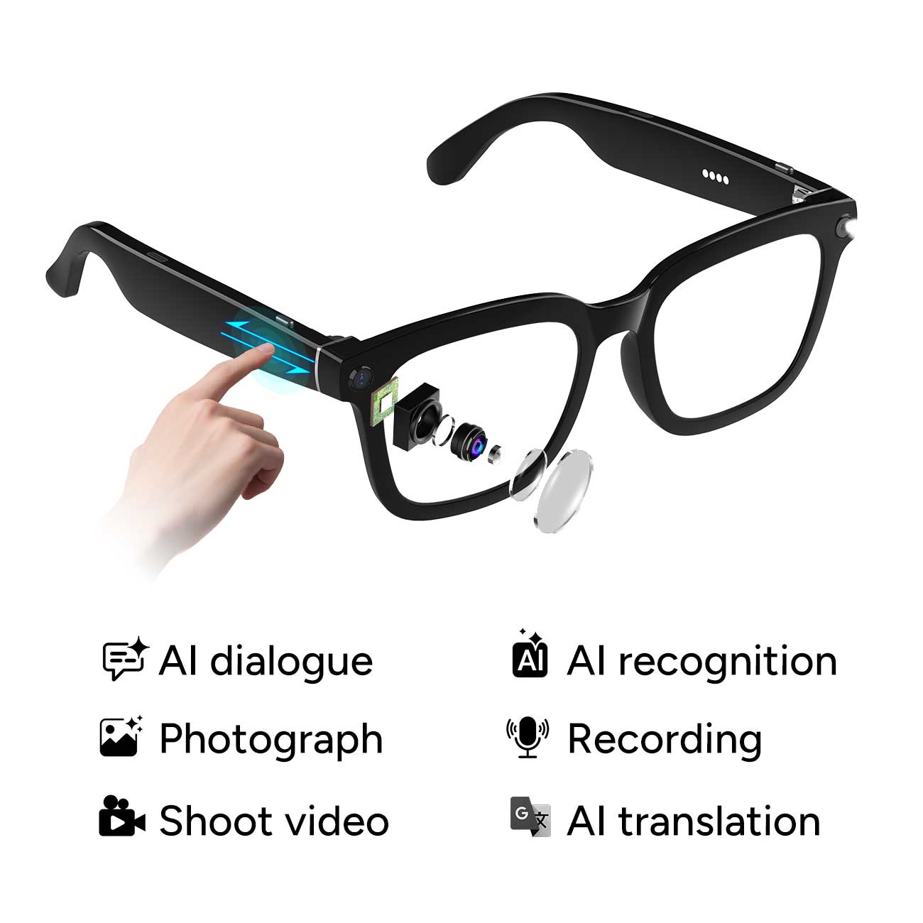 AI Smart Glasses NLB08 right view with Clear lenses