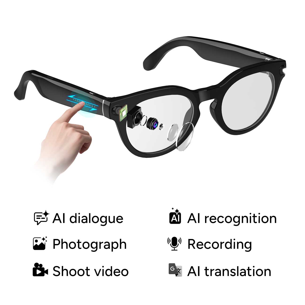 AI Smart Glasses NLB08W right view with Clear lenses