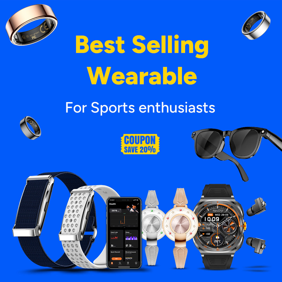 Best selling wearable tech showcase with smartwatches, fitness trackers, smart rings and AI glasses