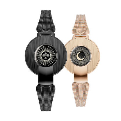 Couples fitness tracker band front view – gold black band