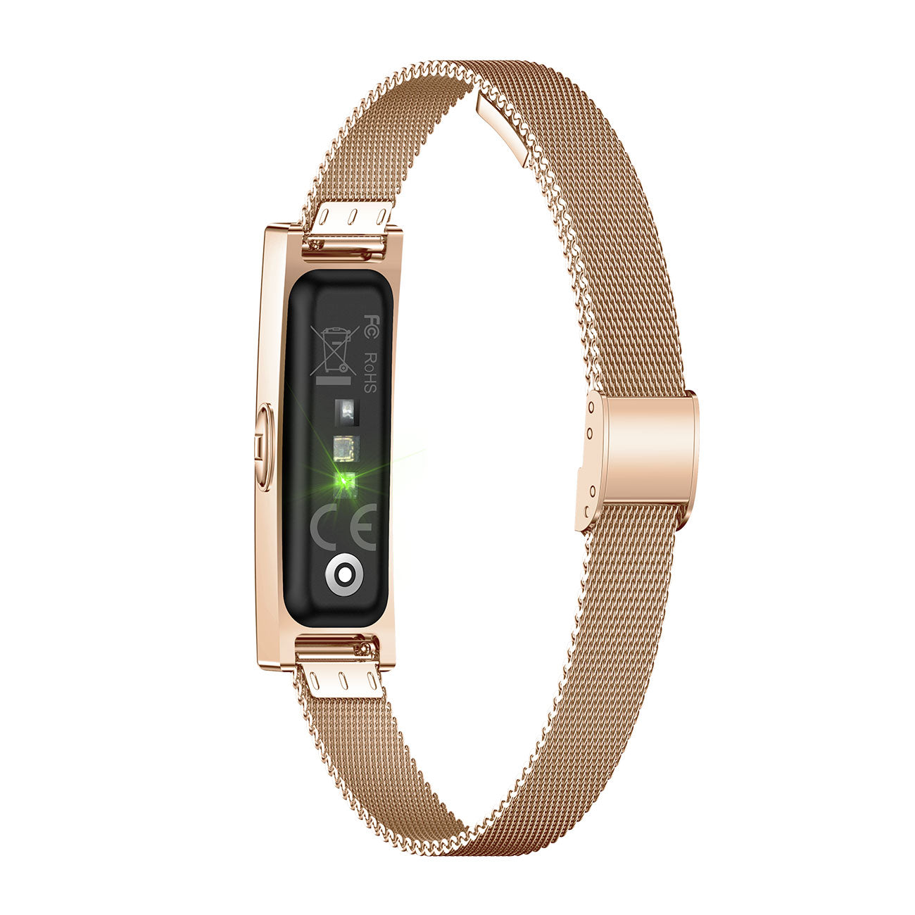 Couples fitness tracker nsq14 back view with gold steel strap