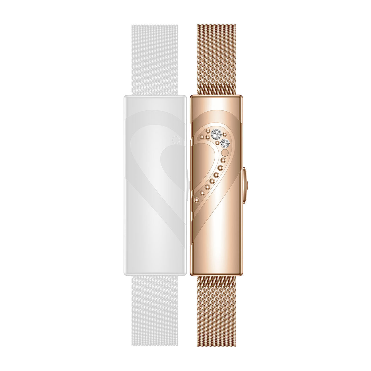 Couples fitness tracker nsq14 front view with gold steel strap