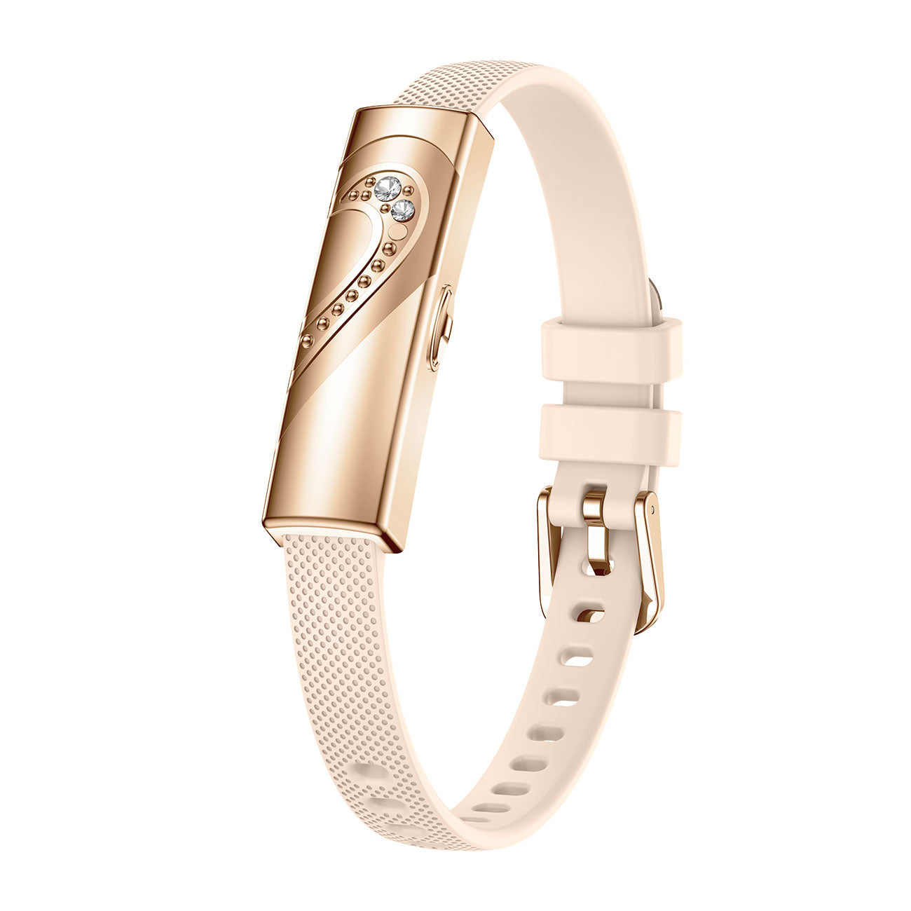 Couples fitness tracker nsq14 left side view with gold silicone strap