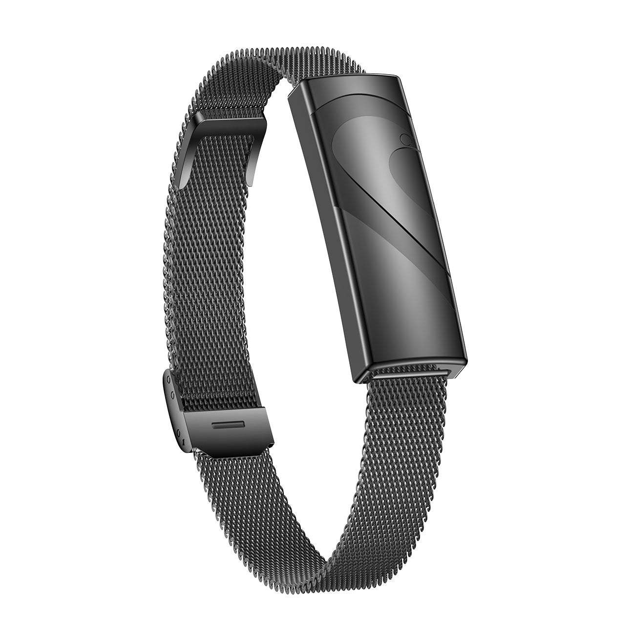 Couples fitness tracker nsq14 right side view with black steel strap