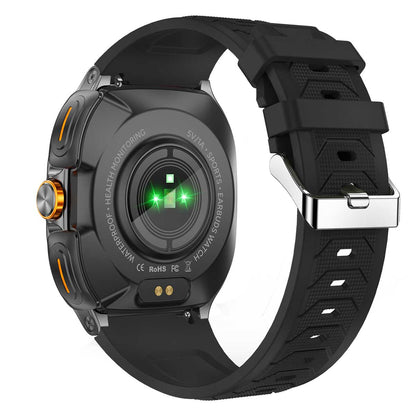 Earbud Smartwatches NIT01 back view with black silicone strap