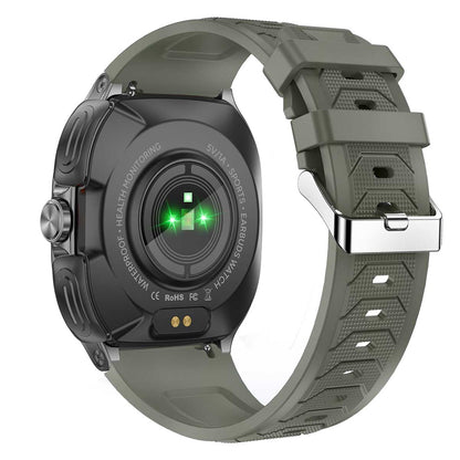 Earbud Smartwatches NIT01 back view with green silicone strap