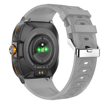 Earbud Smartwatches NIT01 back view with grey silicone strap