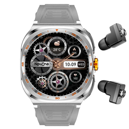 Earbud Smartwatches NIT01 front view with grey silicone strap