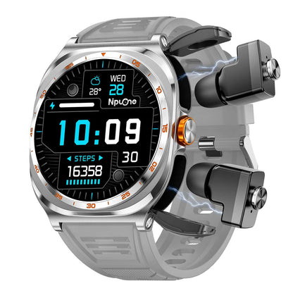 Earbud Smartwatches NIT01 left view with grey silicone strap