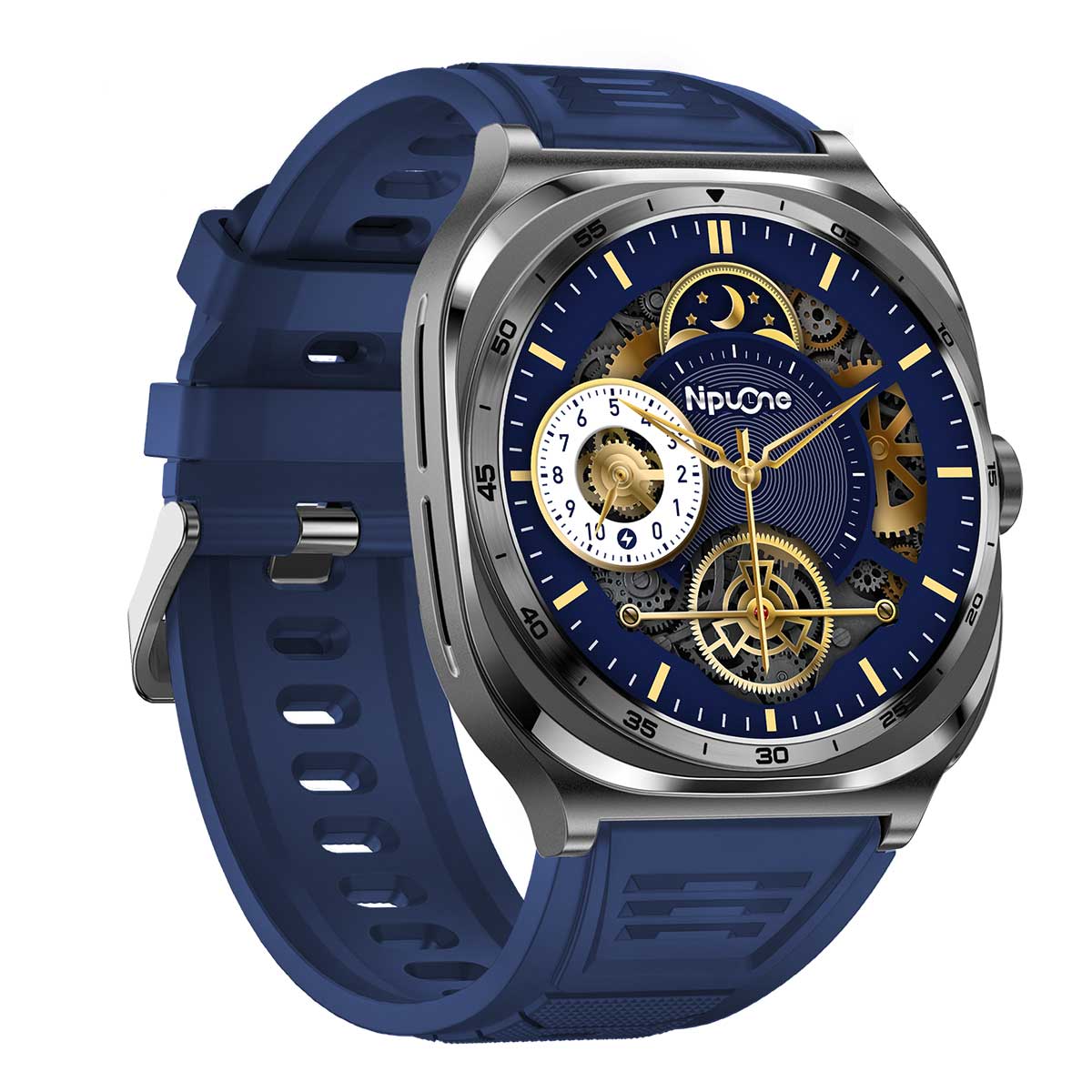 Earbud Smartwatches NIT01 right view with blue silicone strap