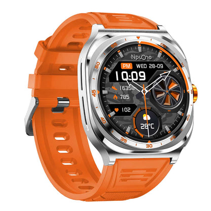 Earbud Smartwatches NIT01 right view with orange silicone strap