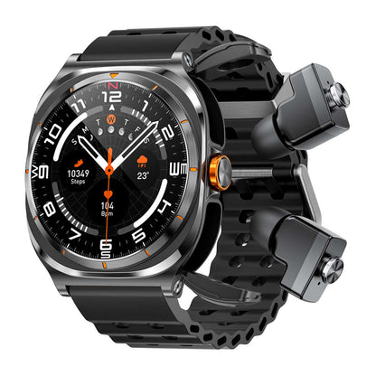 Earbud Smartwatches nwz08 left view with black silicone strap