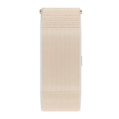 Fitness tracker band front view with nylon gold strap