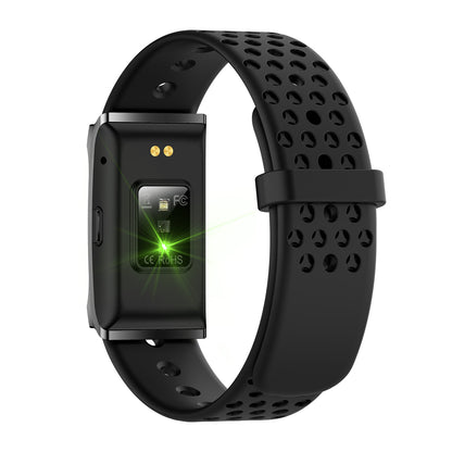 Fitness tracker back view with magnetic silicone blue strap