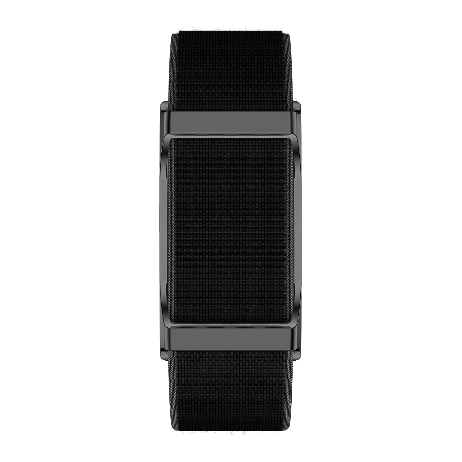 Fitness tracker front view with magnetic nylon blue strap
