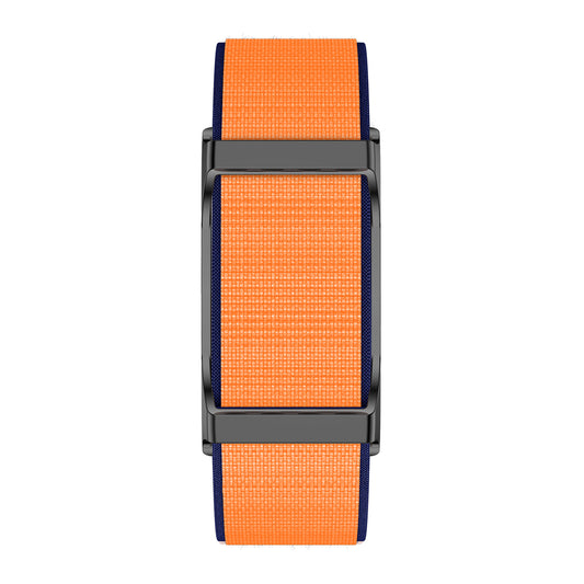 Fitness tracker front view with nylon orange strap