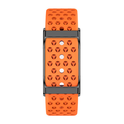 Fitness tracker front view with silicone orange strap
