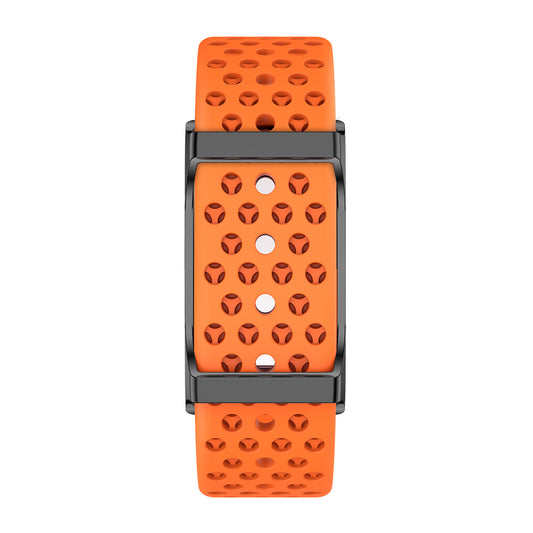 Fitness tracker front view with silicone orange strap