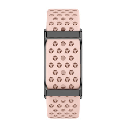 Fitness tracker front view with silicone pink strap