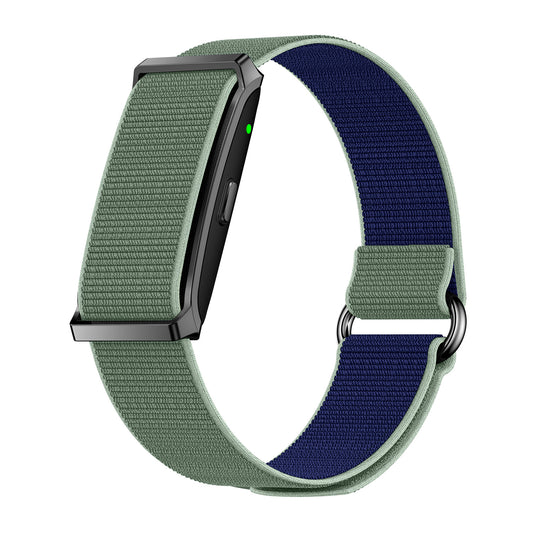 Fitness tracker left view with magnetic nylon green strap