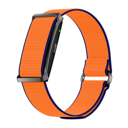 Fitness tracker left view with magnetic nylon orange strap