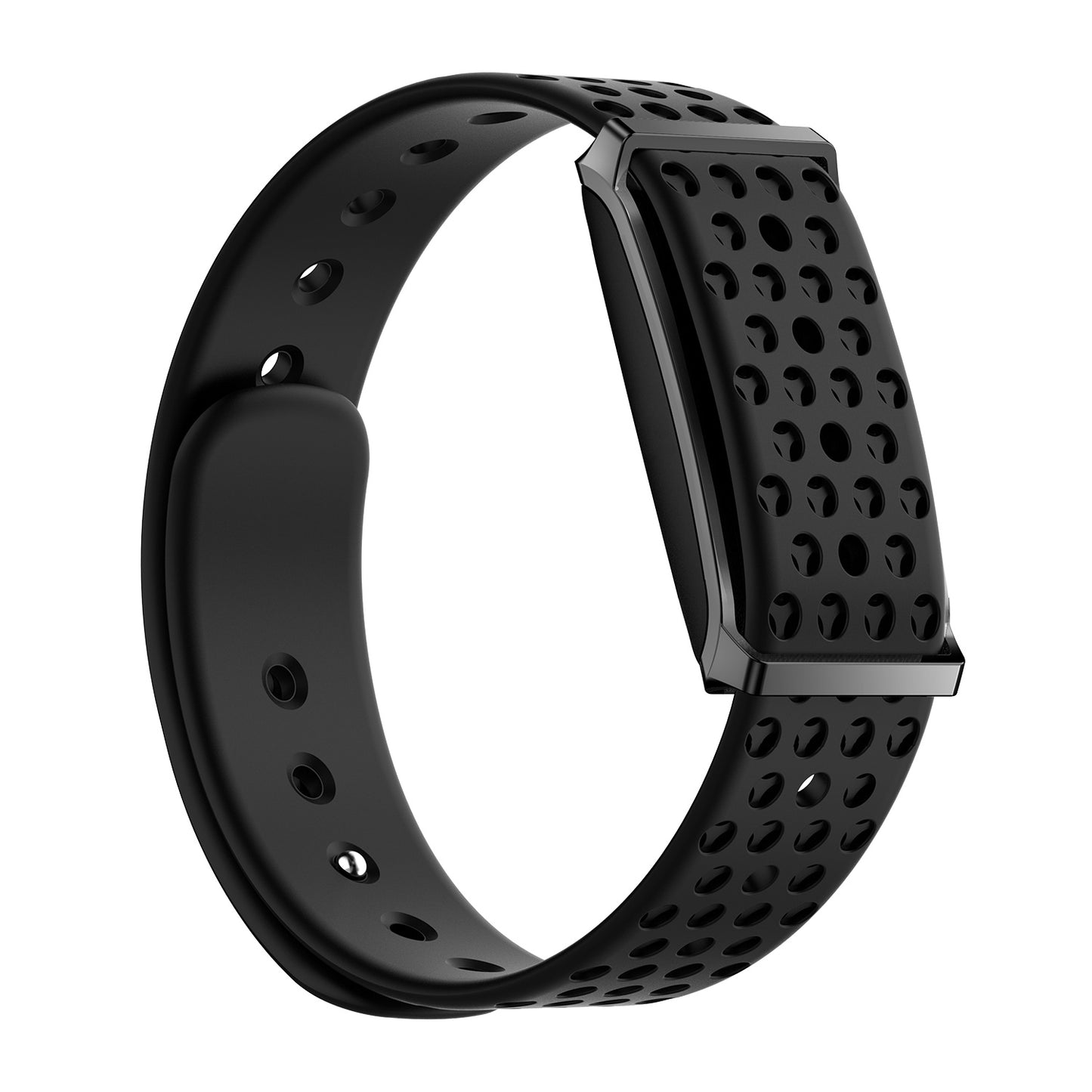 Fitness tracker right view with magnetic silicone blue strap