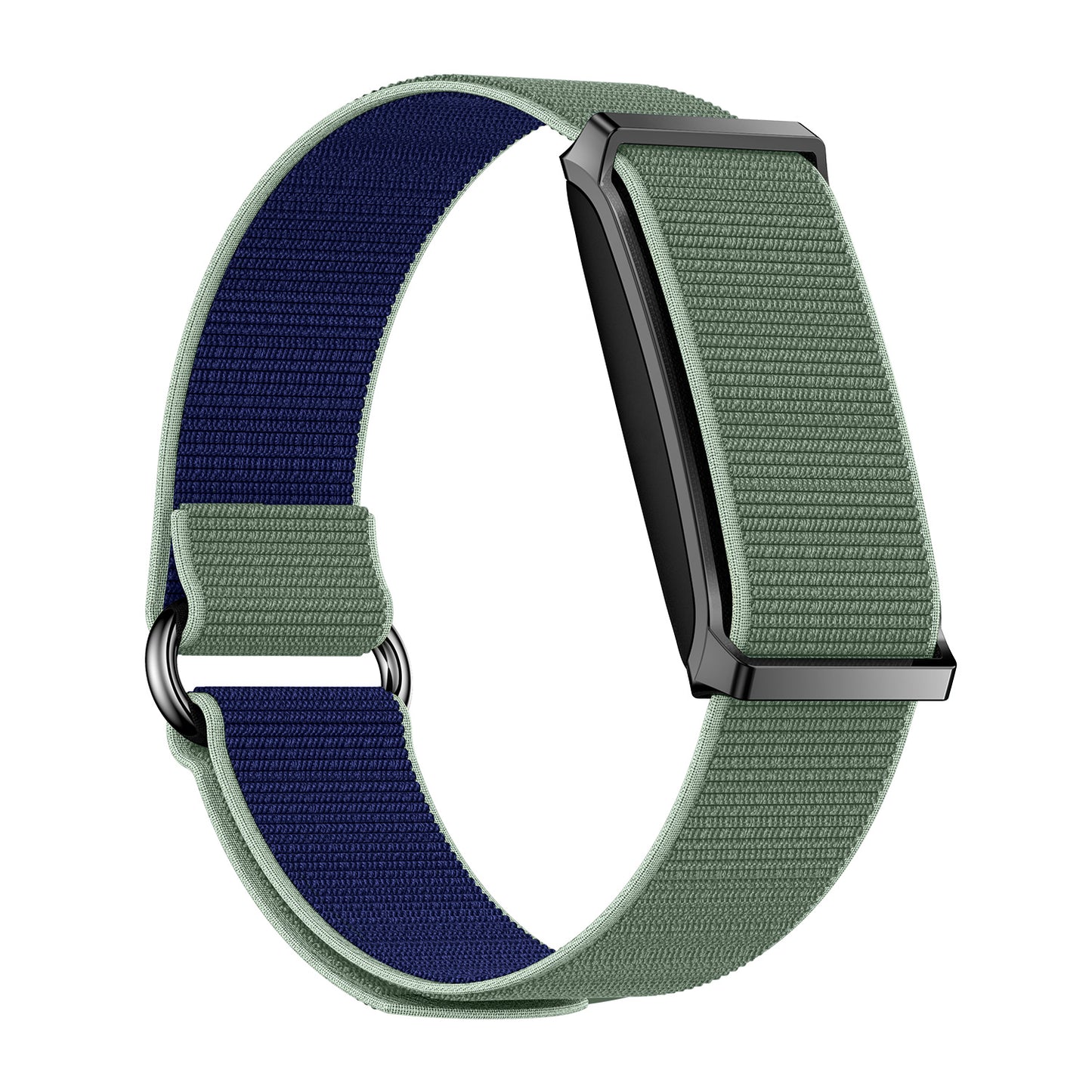 Fitness tracker right view with magnetic nylon green strap