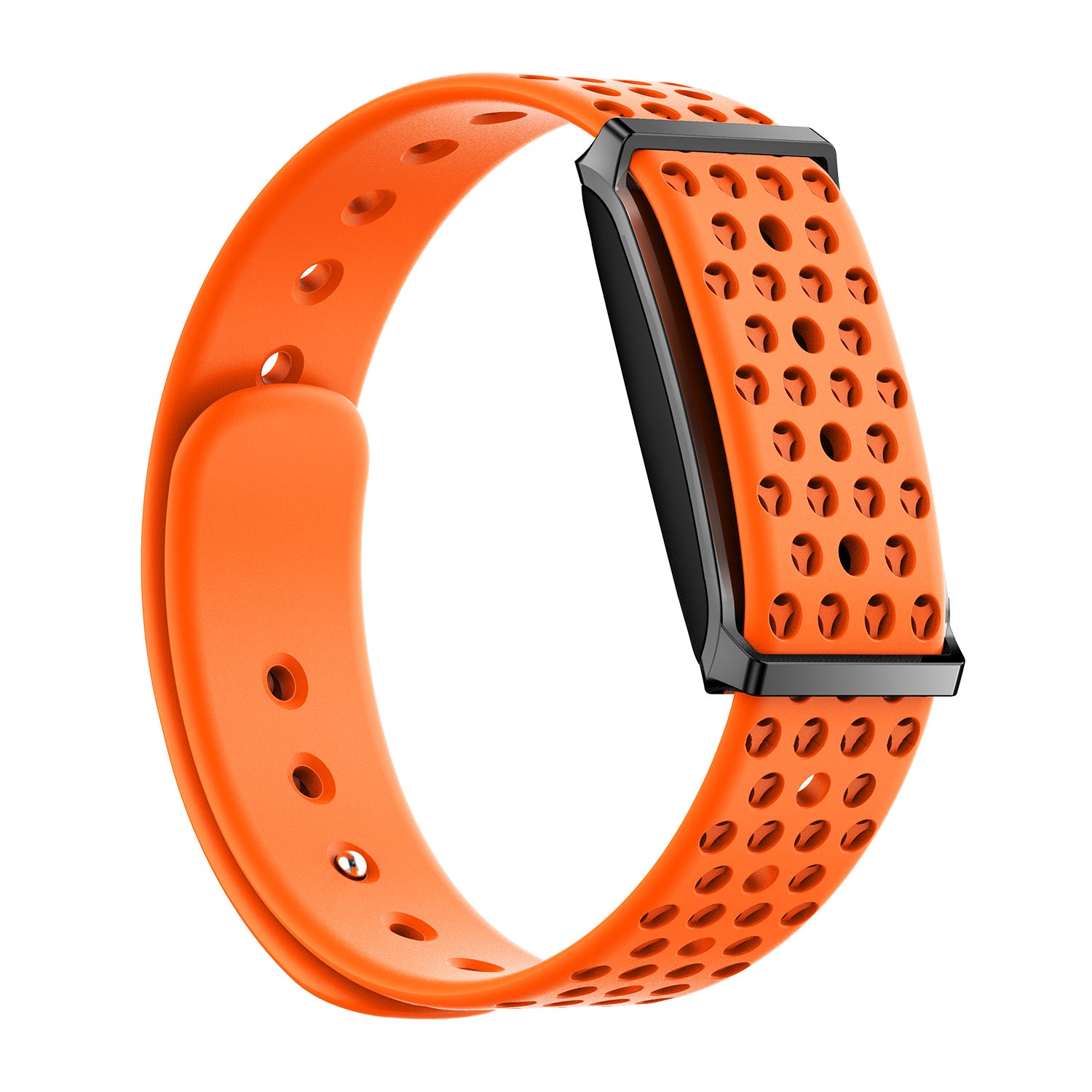 Fitness tracker right view with magnetic silicone orange strap