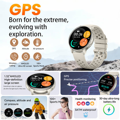 Overview of GPS smartwatch features including compass, barometer, health tracking and notifications