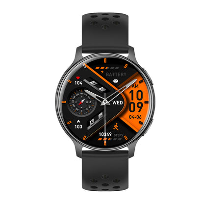 GPS smartwatch front view with AMOLED display – black silicone strap