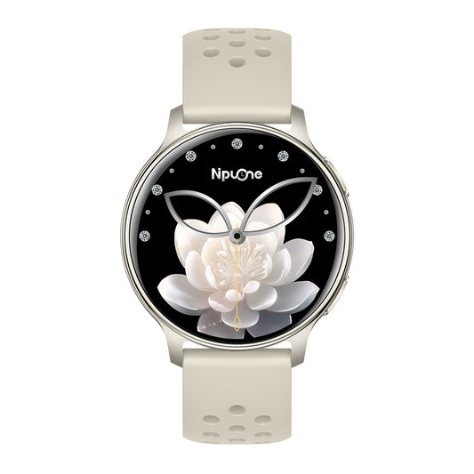 GPS smartwatch front view with AMOLED display – grey silicone strap