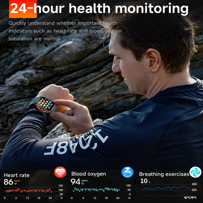 Health metric screens showing heart rate, blood pressure and oxygen levels
