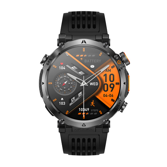 GPS smartwatch ntc15 front view with 1.7″ display – Black/Blue/Orange silicone strap