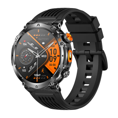 GPS smartwatch ntc15 left side showing buttons and encoder – Black/Blue/Orange silicone