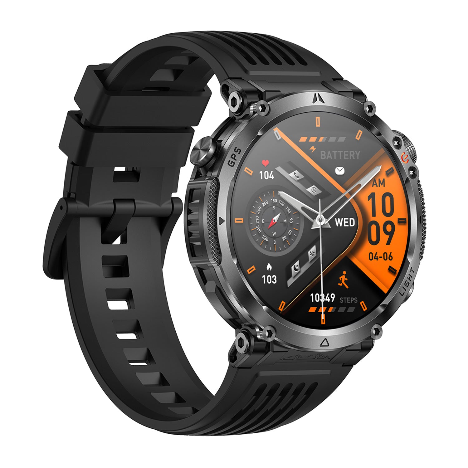 GPS smartwatch ntc15 right side profile – Black/Blue/Orange silicone strap