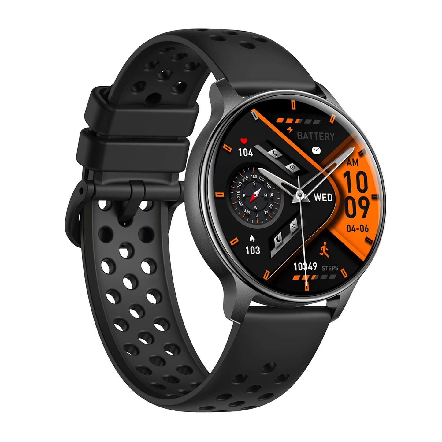 GPS smartwatch right profile – black silicone strap