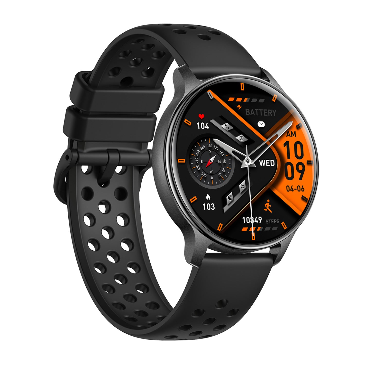 GPS smartwatch right profile – black silicone strap