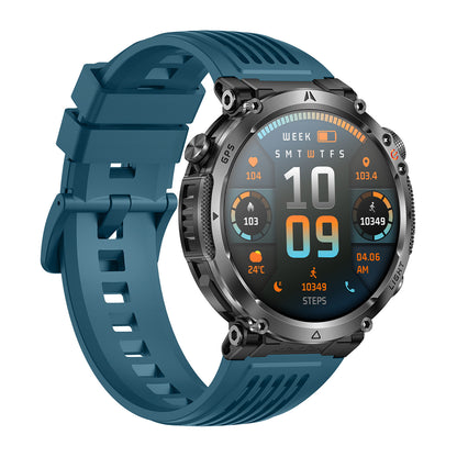 GPS smartwatch right side profile – Black/Blue/Orange silicone strap