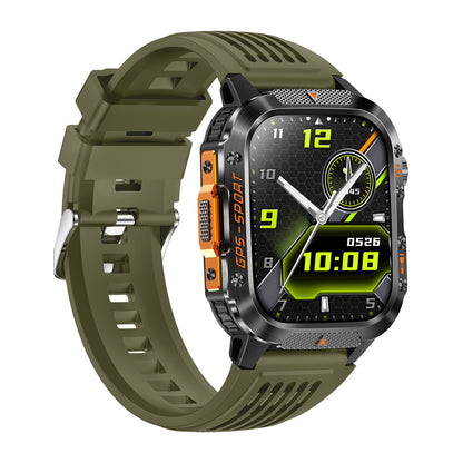 GPS smartwatch right profile – green silicone strap