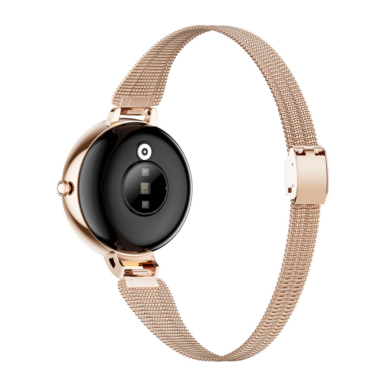 Hybrid smartwatches nsq15 back view with gold steel strap