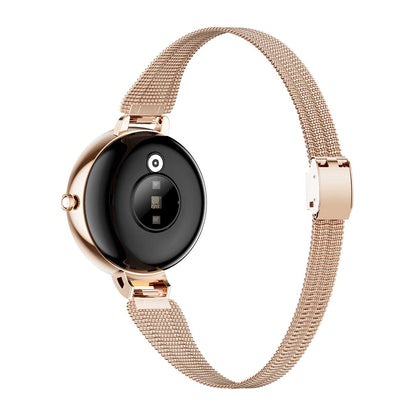 Hybrid smartwatches nsq15 back view with gold steel strap