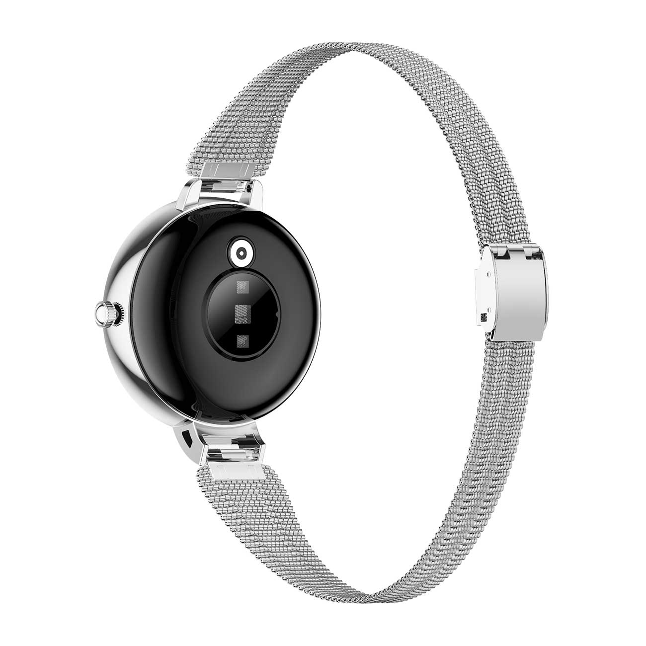 Hybrid smartwatches nsq15 back view with silver steel strap
