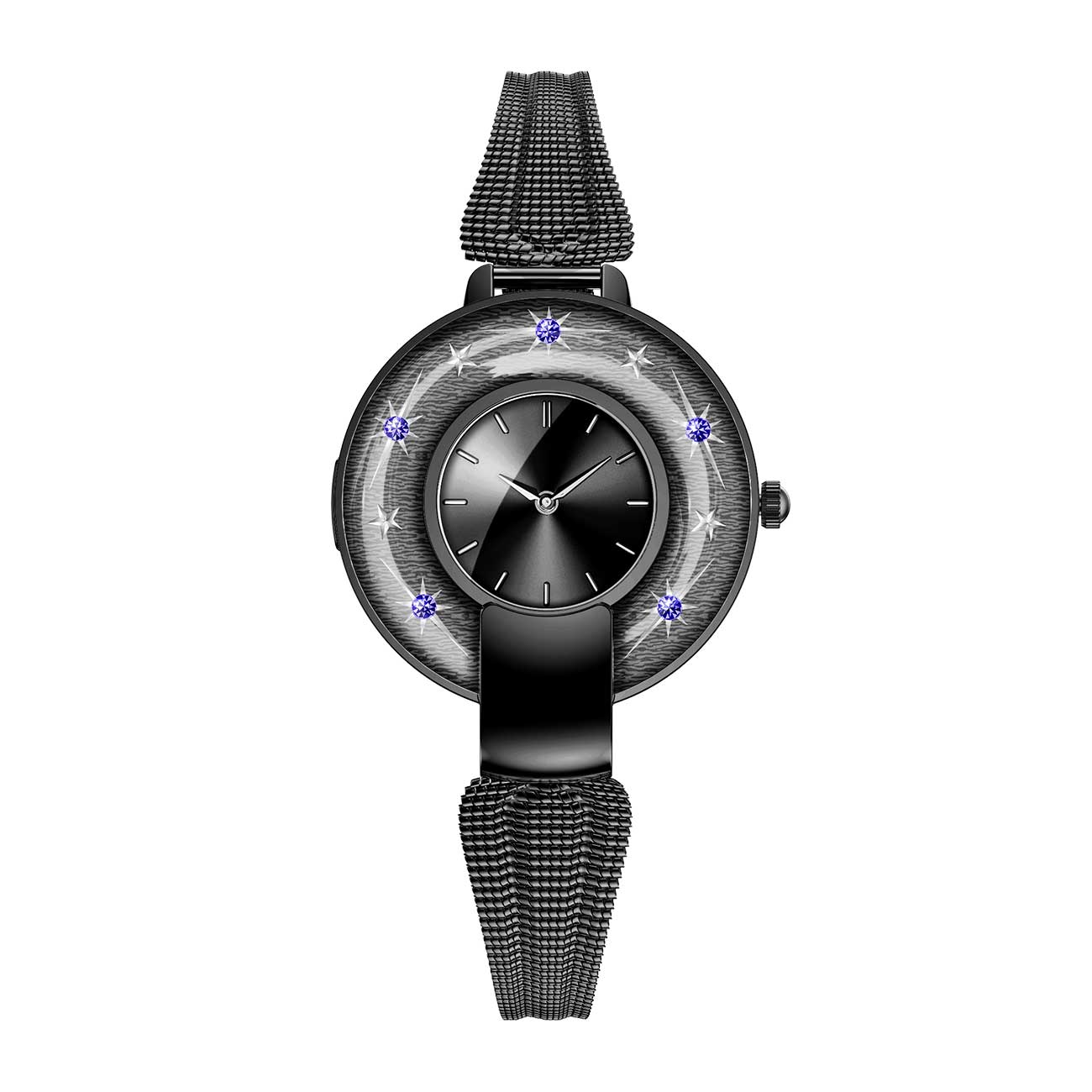 Hybrid smartwatches nsq15 front view with black steel strap