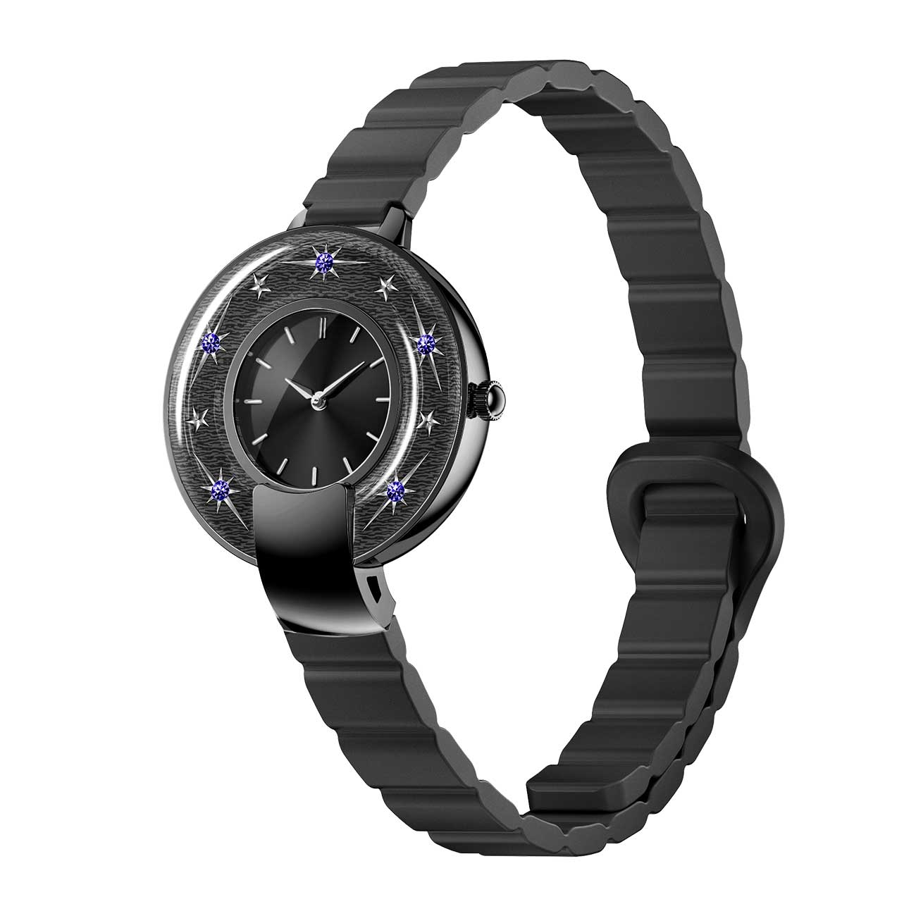 Hybrid smartwatches nsq15 left side view with black silicone strap
