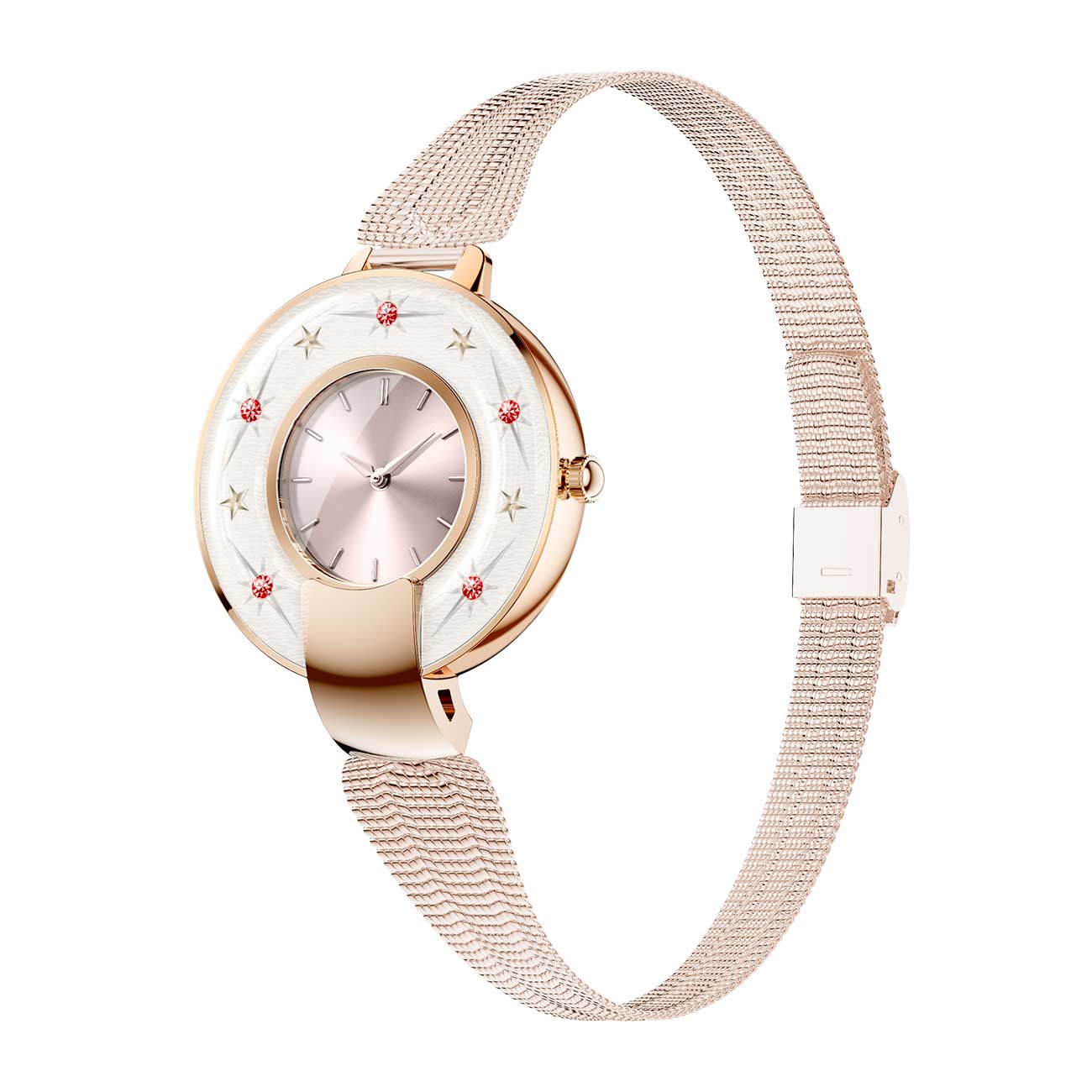 Hybrid smartwatches nsq15 left side view with gold steel strap