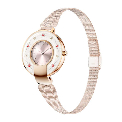 Hybrid smartwatches nsq15 left side view with gold steel strap