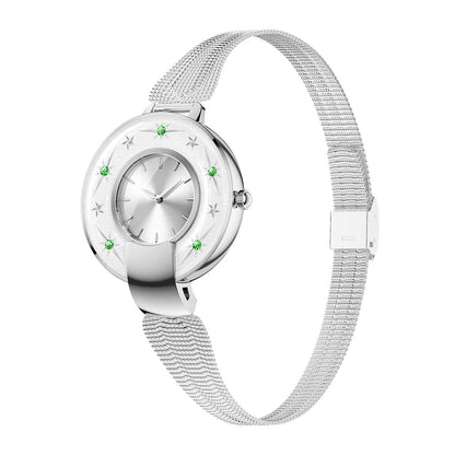 Hybrid smartwatches nsq15 left side view with silver steel strap