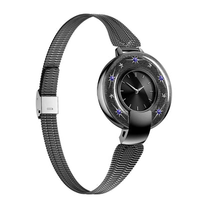 Hybrid smartwatches nsq15 right side view with black steel strap