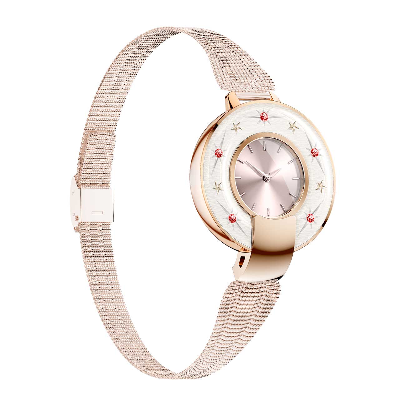 Hybrid smartwatches nsq15 right side view with gold steel strap