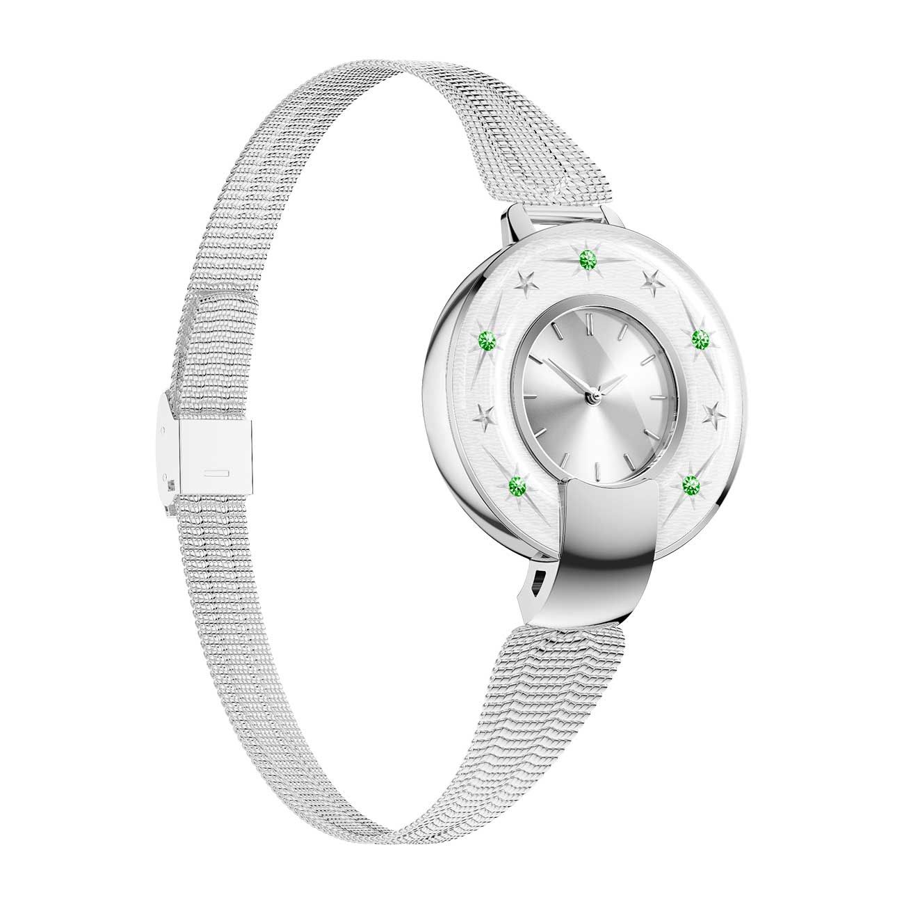 Hybrid smartwatches nsq15 right side view with silver steel strap